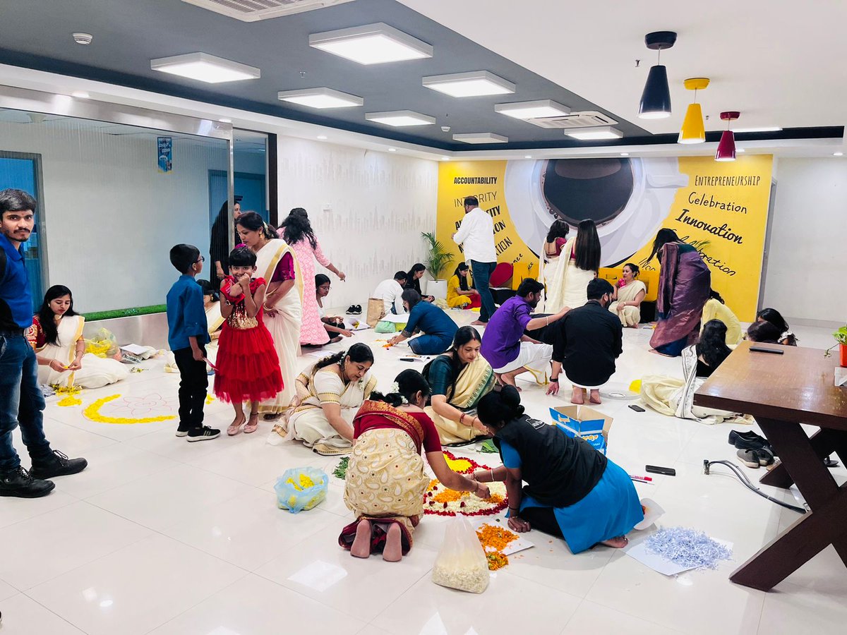 metro_india's tweet photo. As the sun rises on this auspicious day of Onam, our #METROFamily at the Bengaluru headquarters embraced the festive aura with a burst of vibrant traditional attires to mark the occasion. Like a canvas coming to life, the #METROWholesaleIndia office bloomed with the hues of unity and diversity.

Adding to the charm, a mesmerizing floral rangoli graced our workplace, weaving together the essence of creativity and togetherness. Each petal and color spoke volumes about the rich tapestry of our cultural heritage.

Wishing everyone a joyous and prosperous Onam! 🌼🌟

#OnamCelebrations #CulturalTraditions #UnityInDiversity