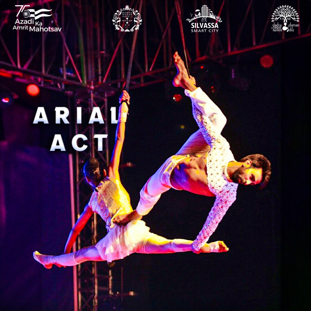 dnhddtourism's tweet photo. Experience the breathtaking beauty and skill of our incredible acrobatic acts that will leave you on the edge of your seat.

#dnhddmonsoonfestival2023 #explorednhdd #dnhddtourism 
#arialdance #acrobats #ledtron #dance https://t.co/968wJk34ev