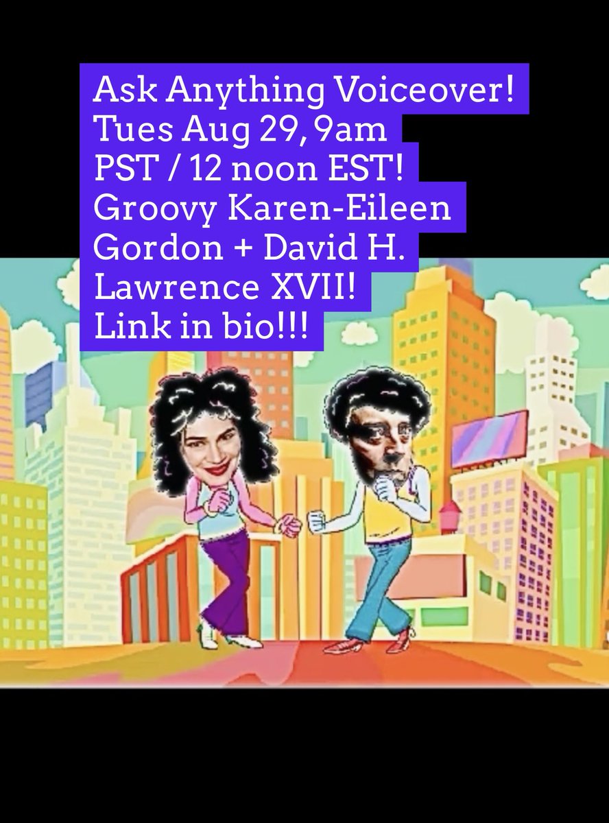 GotKarenEileen's tweet photo. How about a 2-hour 🎉⭐️freee❤️😍 “Ask Anything Voiceover” party AUG 29, 9am PST / 12 noon EST with moi and Mr. Lawrence-the-17th…streamed online LIVE!? YES!!! it’s gonna be a blast! Come VO Party! 🎙️😃 (Link in Bio!!!) https://t.co/E2BWimtMeR