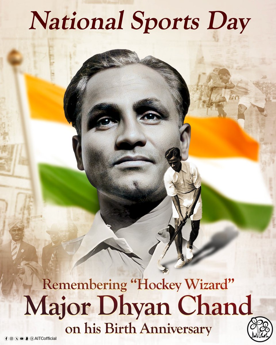 AITCofficial's tweet photo. The Wizard of Hockey, Major Dhyan Chand's magic on the field transcends time.

On #NationalSportsDay, we honour his legacy of excellence and sportsmanship that shines as a beacon for aspiring athletes.

Today, let's celebrate the power of sports to unite and inspire! https://t.co/BrAF8Y52vT