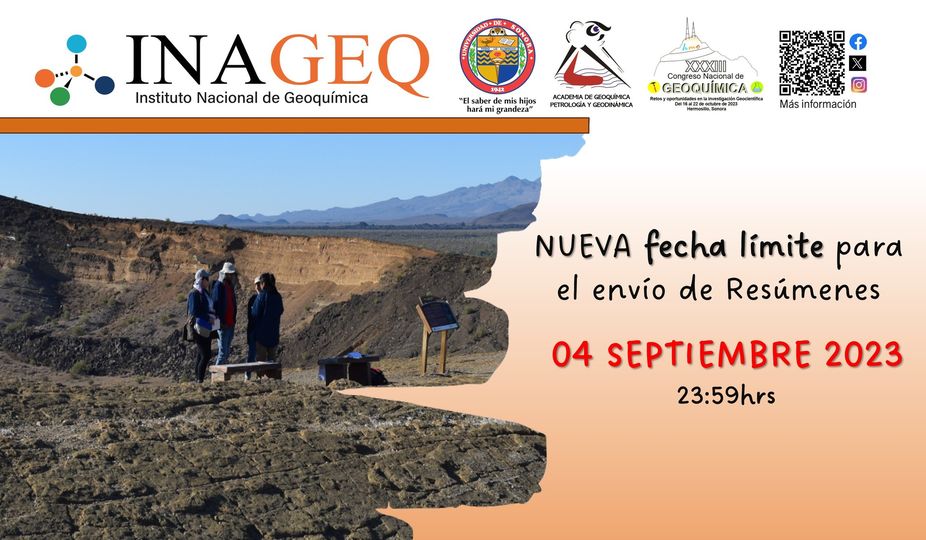 inageqmx's tweet photo. !!!!Porque usted lo pidió!!!! extendemos al 4 de septiembre la fecha para envío de resúmenes cortos y en extenso. Estamos sumamente contentos porque ya tenemos más de 45 trabajos potenciales para incluir en el XXXIII Congreso Nacional de Geoquímic https://t.co/UtUkzdsL5m