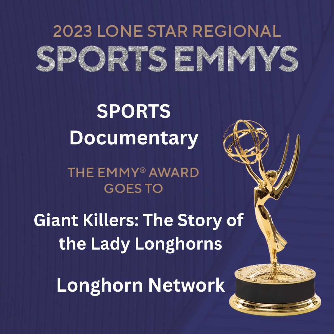 LoneStarEMMY's tweet photo. SPORTS - DOCUMENTARY the Lone Star Sports Emmy goes to “Giant Killers: The Story of the Lady Longhorns” @LonghornNetwork #LoneStarEmmy https://t.co/RtNEmbxMw6