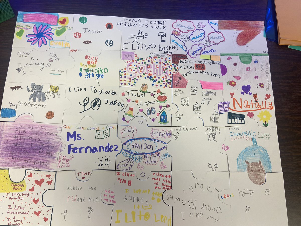MsFernandez14's tweet photo. Today we read “Our Classroom is a Family” and completed a puzzle piece that represented our likes and a little bit about ourselves. The main theme was to show that without one of our classmates, our class isn’t complete. #wecompletethepuzzle #ourdifferencesmakeusbeautiful https://t.co/2O4JcjxgWd