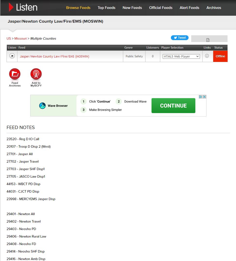 Whoever owns this Broadcastify Scanner Feed in Jasper County, Missouri: Jasper/Newton County Law/Fire/EMS (MOSWIN): broadcastify.com/listen/feed/40…
-Do you plan on coming back online? 
-OR... Does anyone know who owns this scanner feed?
<a href="/radioreference/">RadioReference</a> <a href="/Broadcastify/">Broadcastify</a> <a href="/MissouriScanner/">Missouri Scanner</a>