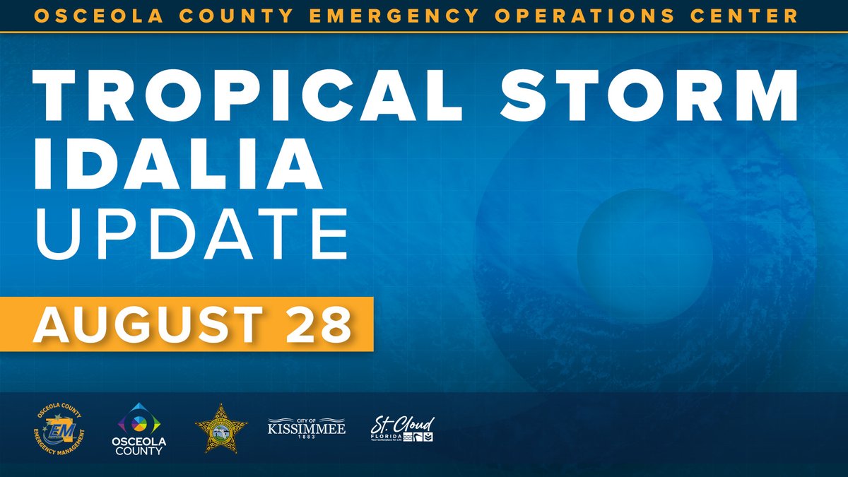 As Idalia approaches Florida, County officials continue to monitor its course. The latest forecast has changed little since the last advisory. The overall threat to East Central Florida remains steady. Residents should prepare for landfall. Visit readyosceola.org for info.