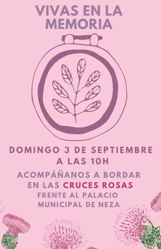MemoriaVioleta's tweet photo. El domingo 3 de septiembre nos juntamos para bordar a las 10h, junto a las cruces rosas. #MemoriaVioleta #NiUnaMenos📷 #Edomex #justiciaparanuestrascompañeras https://t.co/Pgin4gAGm3