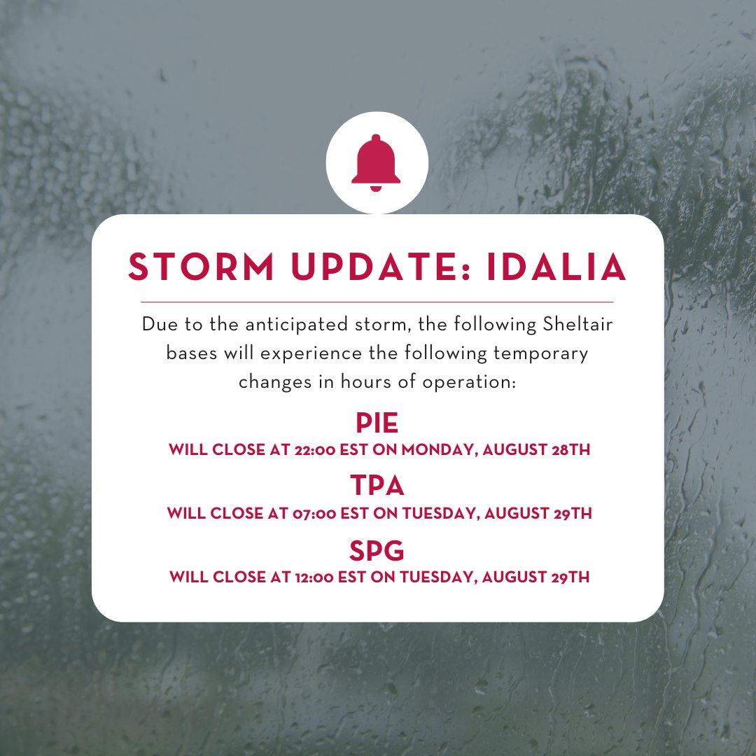 🚨 Important Notice 🚨 Due to the anticipated impact of tropical storm Idalia, we will be temporarily closing the following locations. We apologize for the inconvenience. Please stay safe, follow local advisories, and take all necessary precautions.