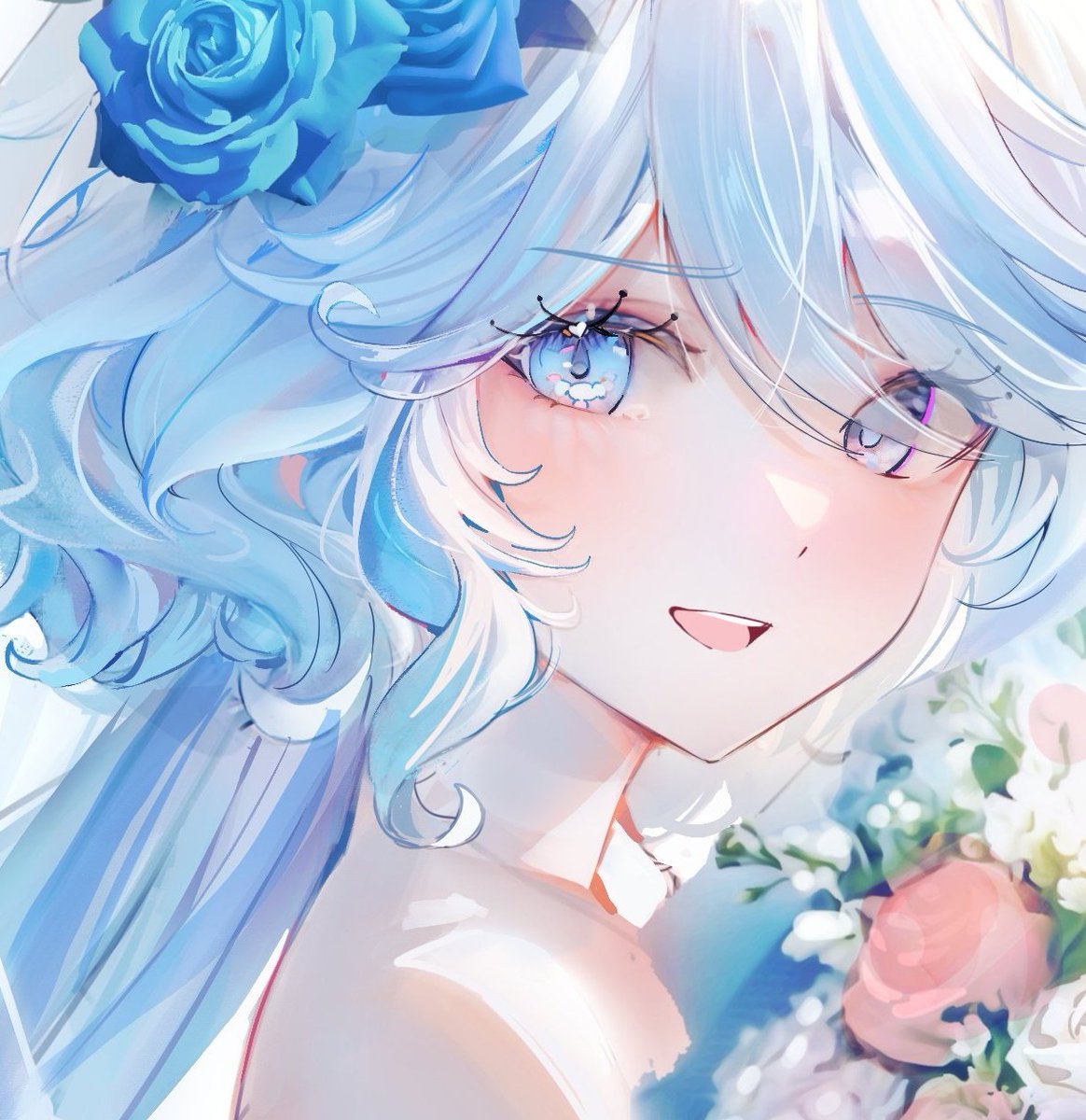1girl flower solo hair flower blue eyes hair ornament blue flower  illustration images
