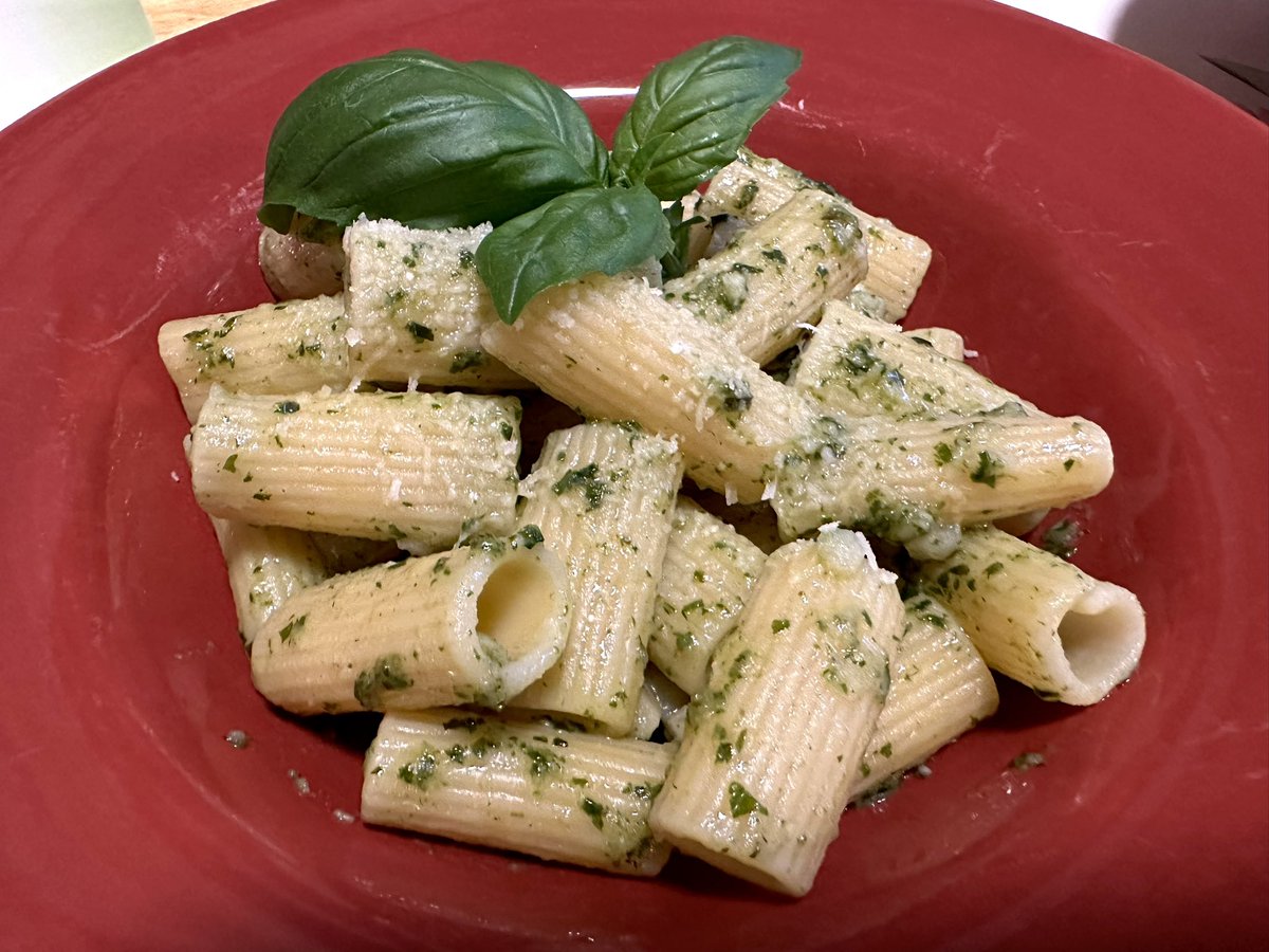 Rigatoni with pesto from basil from our garden. #marawritercooks #pesto #italianfood #fdbloggers #Foodies  #foodiechats