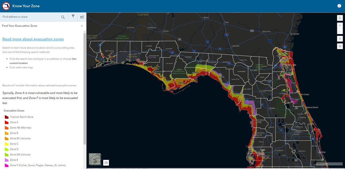 Be sure to "Know Your Zone" for any evacuation orders! Check with your county's emergency management agency for any evacuation orders. Here is a link to an interactive map where you can find your evacuation zone, courtesy of <a href="/FLSERT/">FL Division of Emergency Management</a>.

floridadisaster.maps.arcgis.com/apps/instant/l…

#FLwx #Idalia