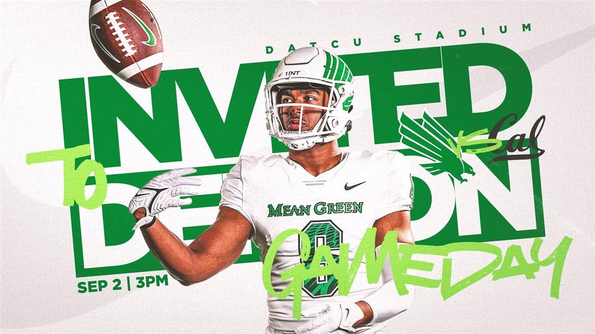 Thanks @TrustMyEyesO for the gameday invite @MeanGreenFB .vs @CalFootball this weekend! I can't wait. #GMG @TheUNT6 @MeanGreenSports @PCobbs43 @northtexaseagle @SangerFB @dctf @DenCoGridiron @JohnFields0