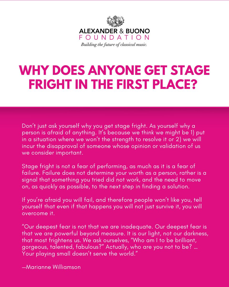 Yesterday we offered ways to get over stage fright. Now let’s talk a bit about why you get it in the first place.
#stagefright #anxiety #mentalwellness #performance #performanceanxiety #musicperformance #musicperformer #concertartist #classicalmusic #tips
