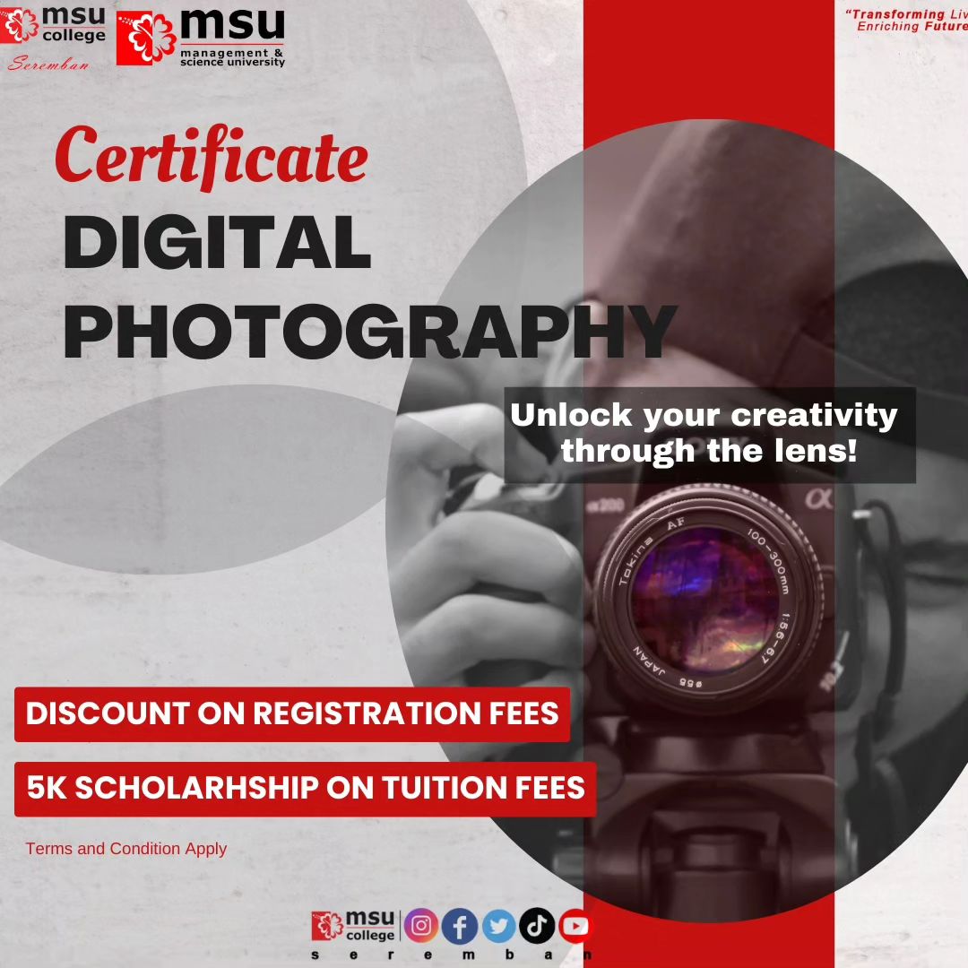 msucseremban's tweet photo. Join our Certificate in Digital Photography Program and learn to take stunning pictures like a Pro.
See you on 30th and 1st August here at MSUC Seremban
☎️ 06-764 8686
📱012-915 8553
📱017-225 5589
♥️🌺
#seremban
#spm2022
#spm2023
#spm2021
#batch03
#batch02
#spmpromax https://t.co/80dUfyspLS
