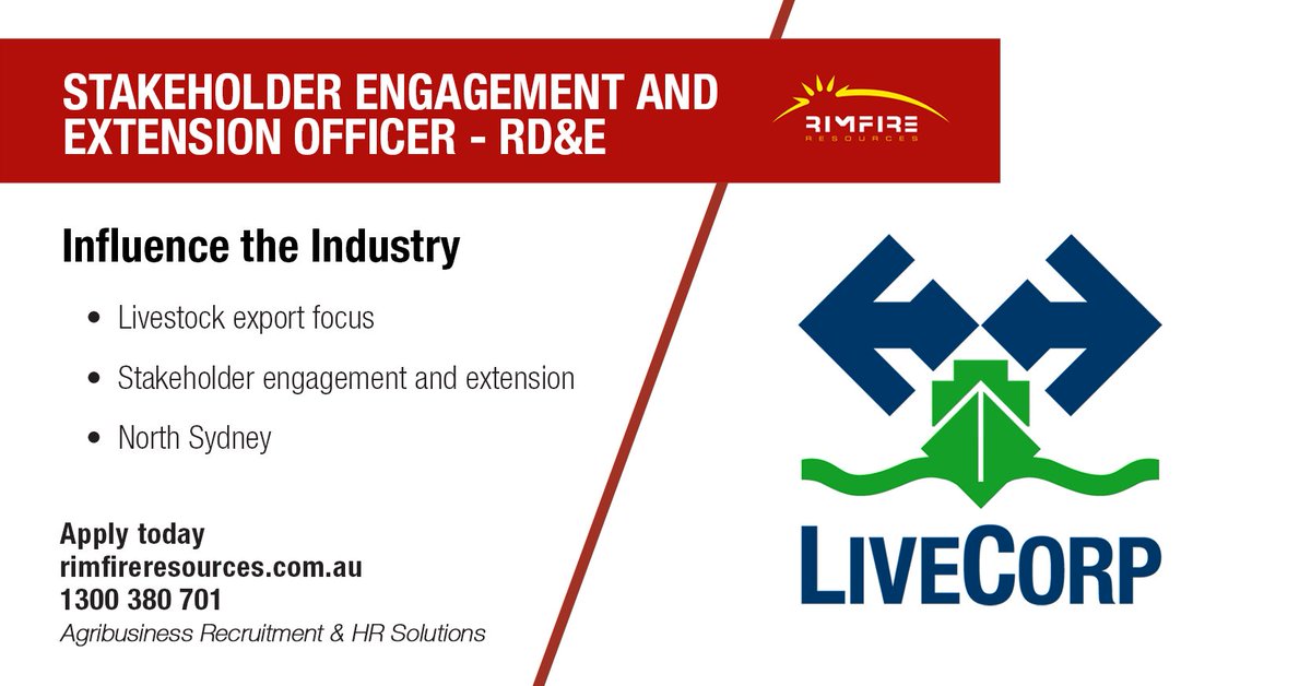 rimfireresource's tweet photo. A highly engaged role driving stakeholder engagement, extension of research outputs and strategic outcomes.
Apply today: https://t.co/SV0iKG8kEp
#researchanddevelopment #extension #livestock #export #agriculture #agribusiness #livecorp #rimfireresources https://t.co/KWB3UqeTh2
