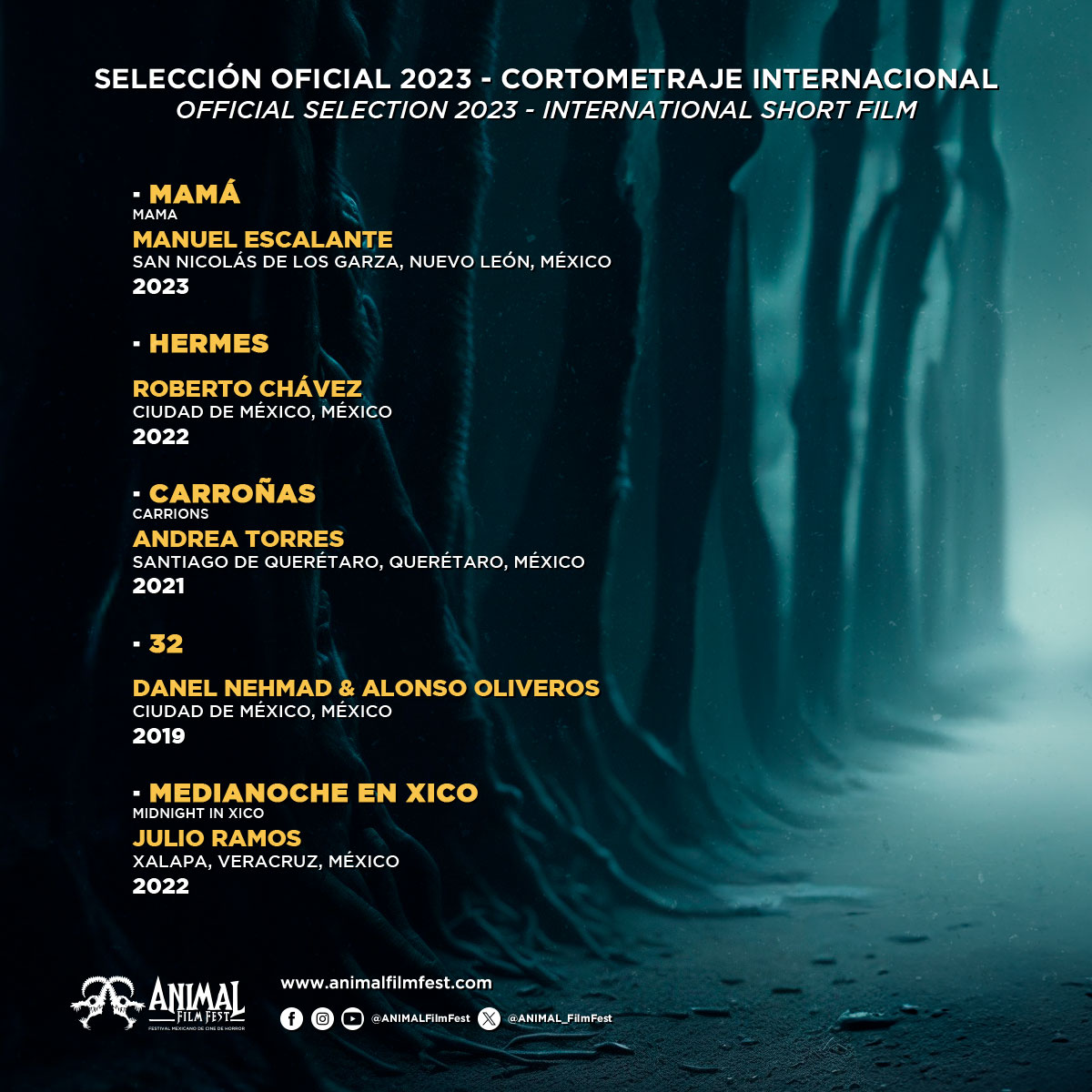 ANIMAL_FilmFest's tweet photo. SELECCIÓN OFICIAL 2023
🇲🇽
Cortometraje mexicano
Mexican short film
(2/2)
🎥✨ #ANIMALFilmFest #AFF #AFF4
#IMCINE #Fantlatam #CineDeGéneroLatinoamericano #CineFestMich #RedIberoFest #ROTMovieMakers https://t.co/wz1P6WbZc3