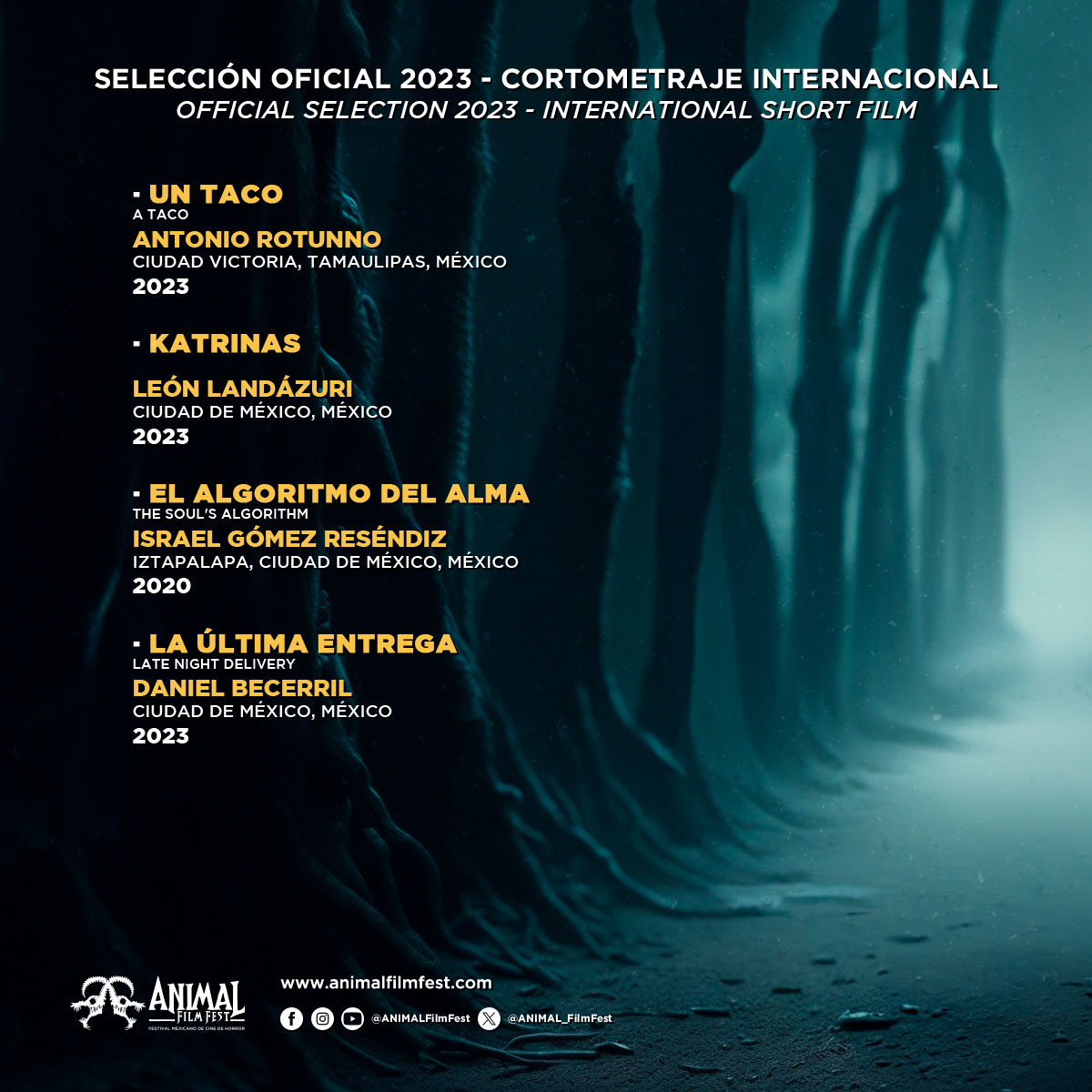 ANIMAL_FilmFest's tweet photo. SELECCIÓN OFICIAL 2023
🇲🇽
Cortometraje mexicano
Mexican short film
(2/2)
🎥✨ #ANIMALFilmFest #AFF #AFF4
#IMCINE #Fantlatam #CineDeGéneroLatinoamericano #CineFestMich #RedIberoFest #ROTMovieMakers https://t.co/wz1P6WbZc3