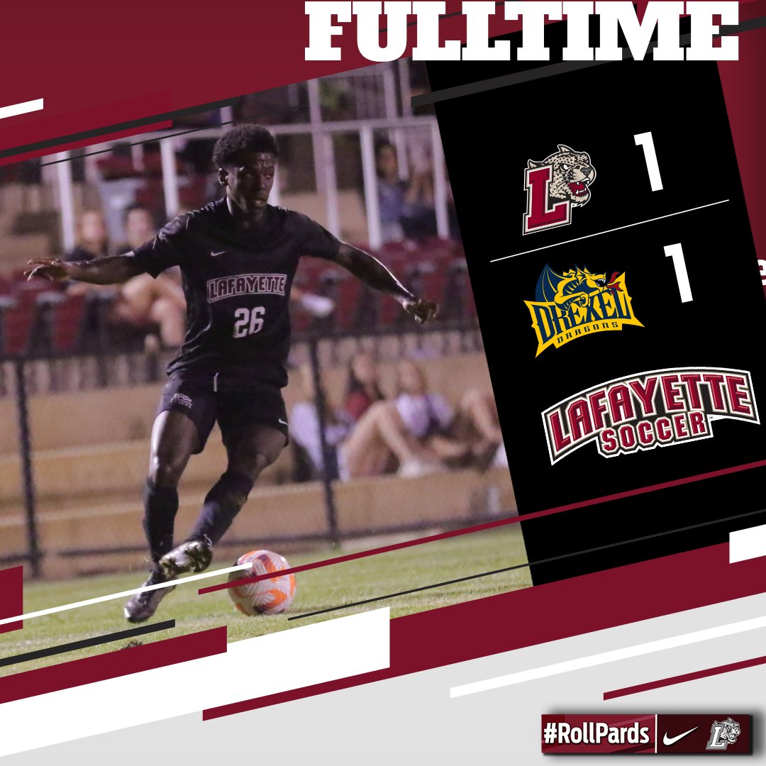 LafayetteMSOC's tweet photo. Fulltime at Gummeson, Aydlett got us on the board but a late goal from the Dragons sees this one end all square🤝

We'll be back on Friday to take on Siena on the road

#RollPards https://t.co/CU9AZa956O