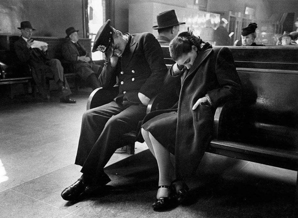📸 Esther Bubley. Sleeping Passengers, Greyhound Bus Terminal, New York City, c. 1949. #NewYorkCity #vintage #streetphotography #blackandwhitephotography