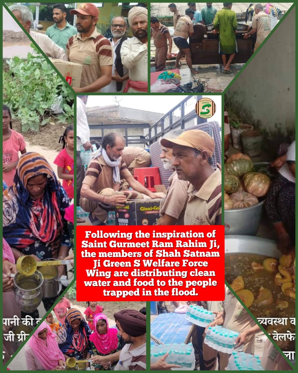 user2516428's tweet photo. #HumanitySaviour Shah satnam ji green S welfare force wing 24/7 ready to serve humanity with dedication, the followers of Dera sacha sauda are countinuesly engaged in helping the #flood victims. https://t.co/15UqmGx24E