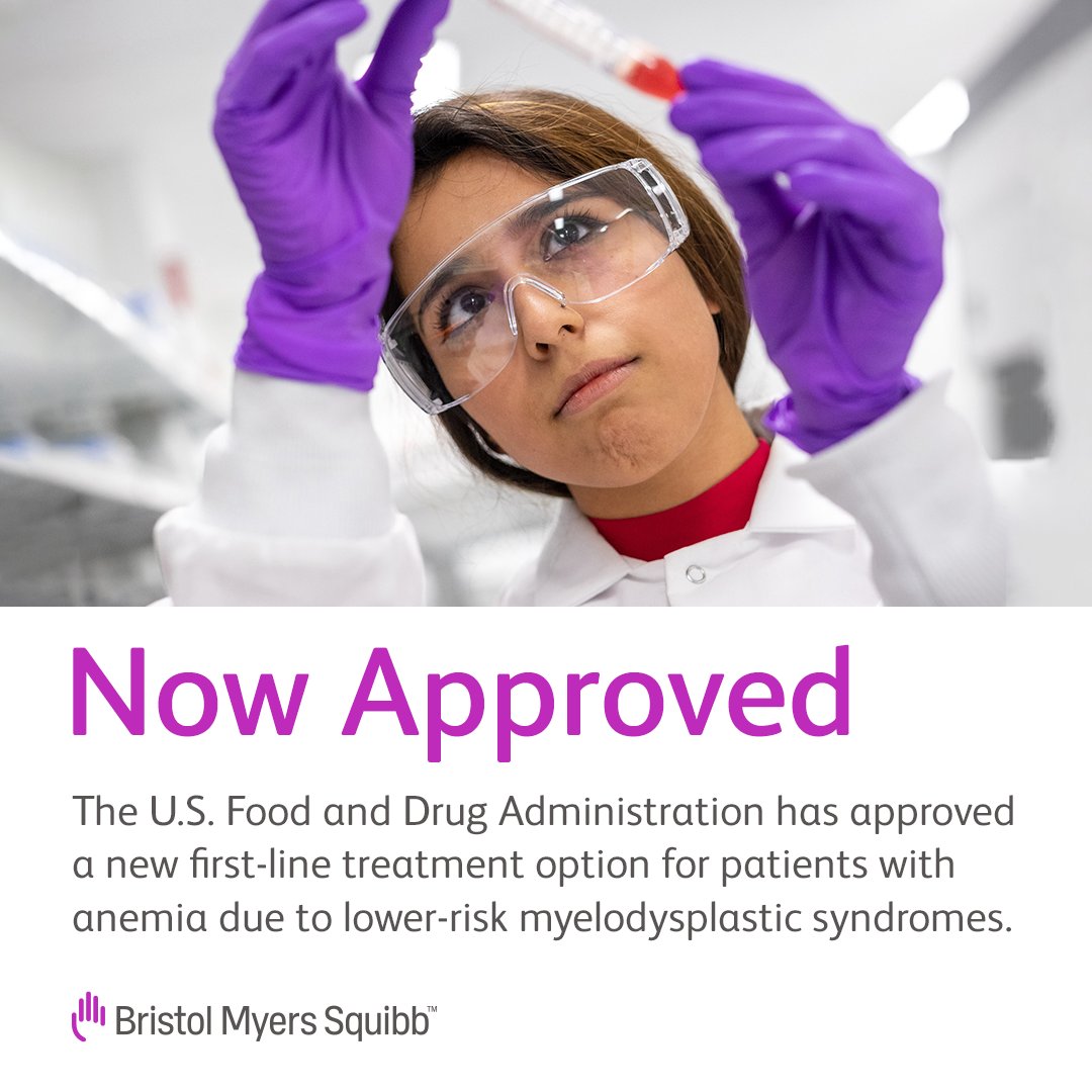 bmsnews's tweet photo. #MEDIA: The @US_FDA has approved our first-line #anemia treatment for adult patients with very low- to intermediate-risk myelodysplastic syndromes (#MDS). https://t.co/U2vUGLLOlG https://t.co/AnJRaK0pY6