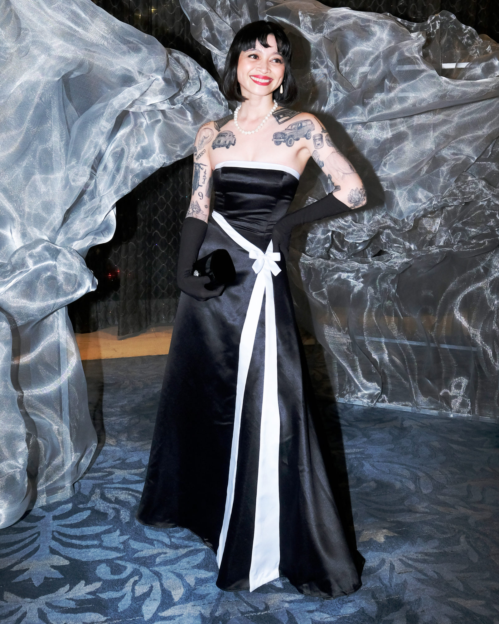 Her lip to Tie-Neck Vintage Satin Dress レディース 