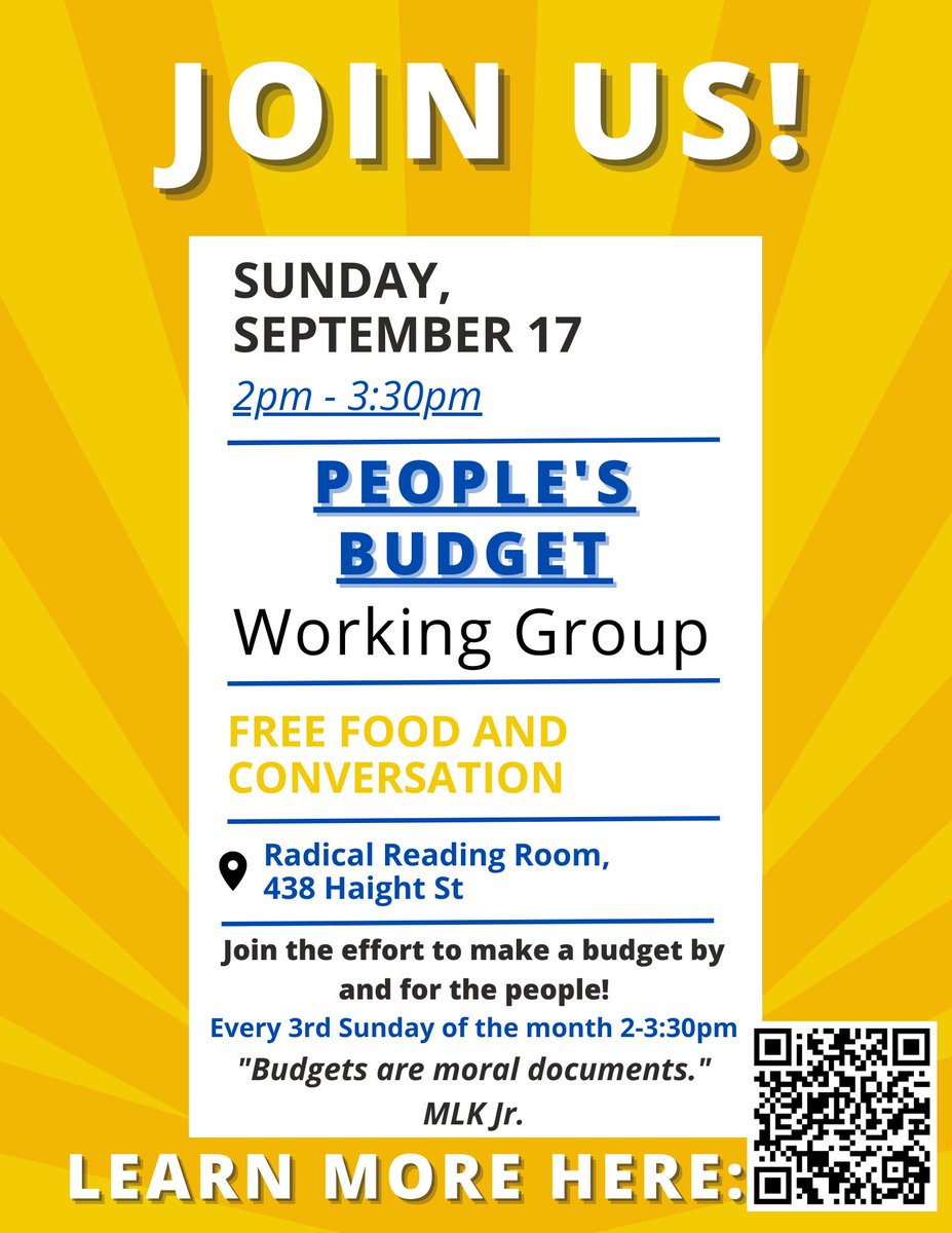Interested in a People’s Budget and want to learn more? Join us every third Sunday at 2-3:30pm!