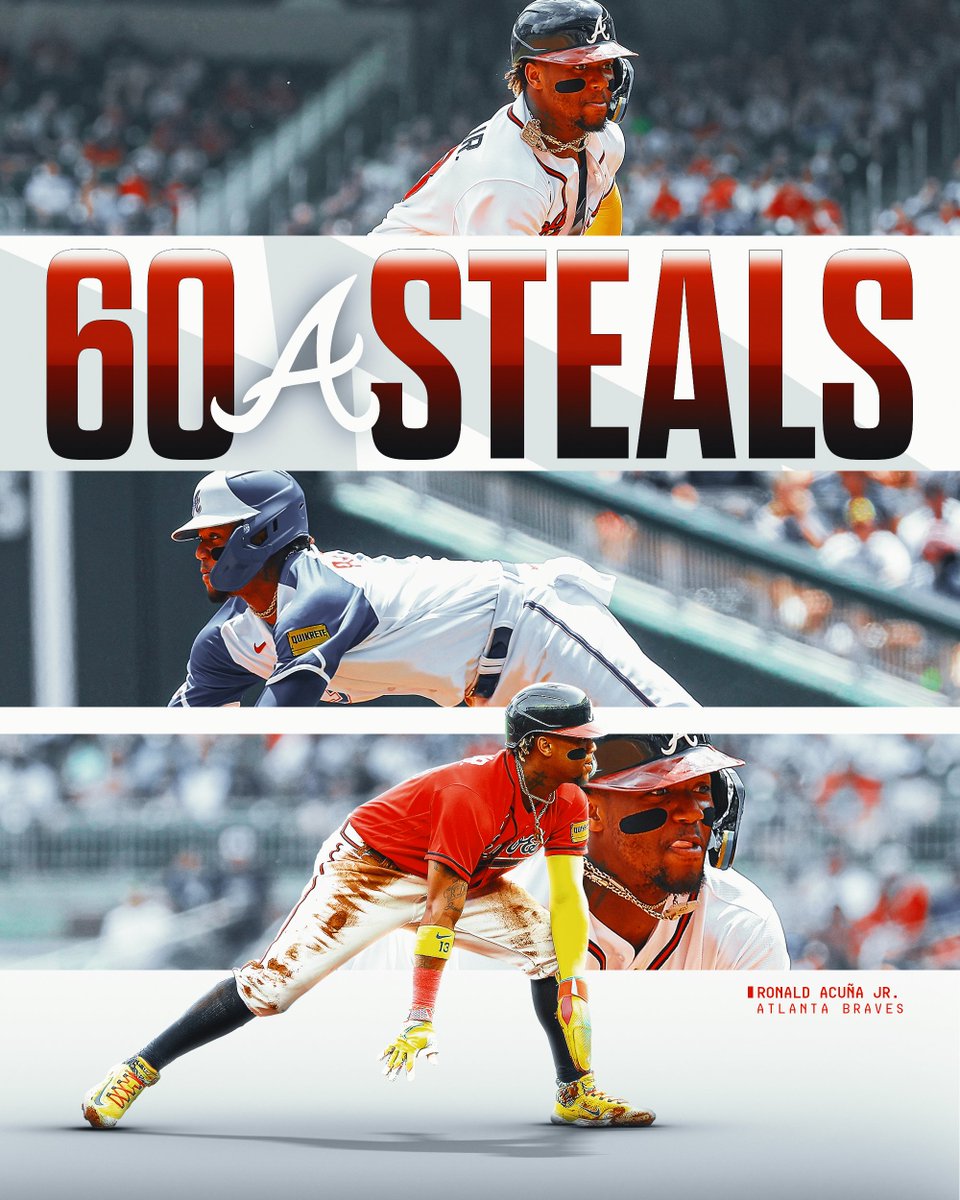 MLB's tweet photo. Man of Steal! 

@ronaldacunajr24 is the first player to 60 SB since 2017. https://t.co/xo7IStAwbx