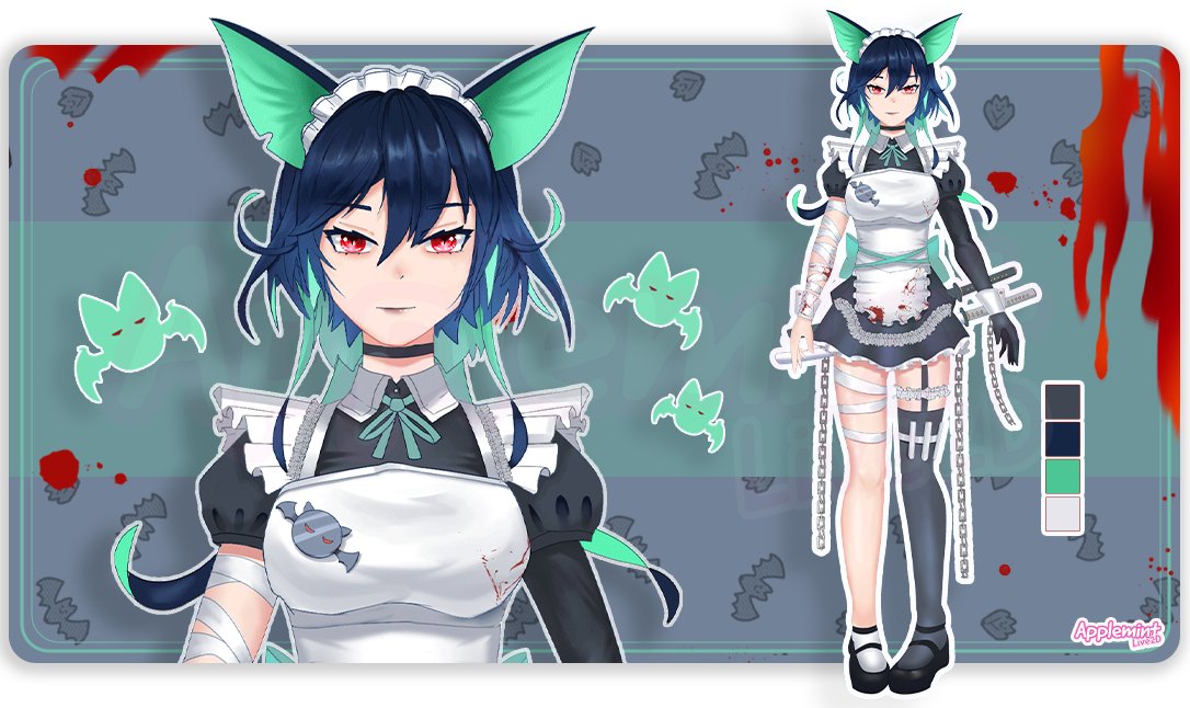 Applemint_Live's tweet photo. Draped in darkness, this bat-vampire maid ensures a spotless haunt, leaving a trail of both gleaming surfaces and crimson tales.

For inquiries https://t.co/esR6hJ57SW 

#Vtubers #live2d #live2dassets #live2dmodel #hololiveenglish  #VtuberUprsing #artwork #illustration https://t.co/xKqKwy1vSU