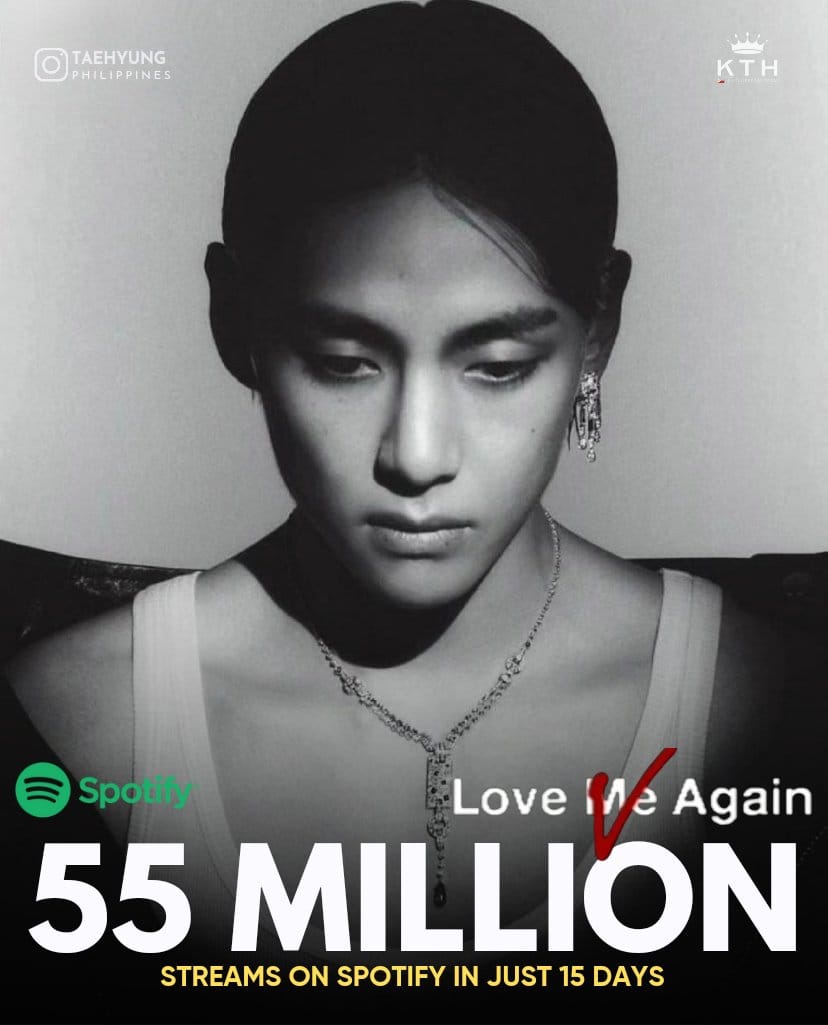 bts2023army2023's tweet image. Love Me Again by V surpassed 55,000,000 streams on Spotify in just 15 days

#LoveMeAgain #V_Layover #Layover #bts #army #방탄소년단 #Taehyung #TAEHYUNG #BTSV #v #V #tae #taehyung #kimtaehyung #kth #btsv #vbts #김태형 #뷔 #テテ #btstaehyung #taehyungbts #방탄소년단뷔 #KiTaehyung