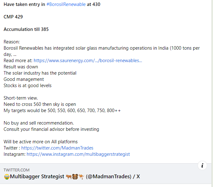 MadmanTrades's tweet photo. #BorosilRenewables When Solar energy soars, Solar recycling and manufacturing will be up too. Energy ka Soular is the Solar.
@EagleEyesTrades
@DoctorMoneyX
#Sectoranalysis #StocksToBuy #Solarstock #EnergyStock #Srockmarketinvestmet #sharemarket #Stocktowatch #GrowthStock https://t.co/GshFx3yZ7l