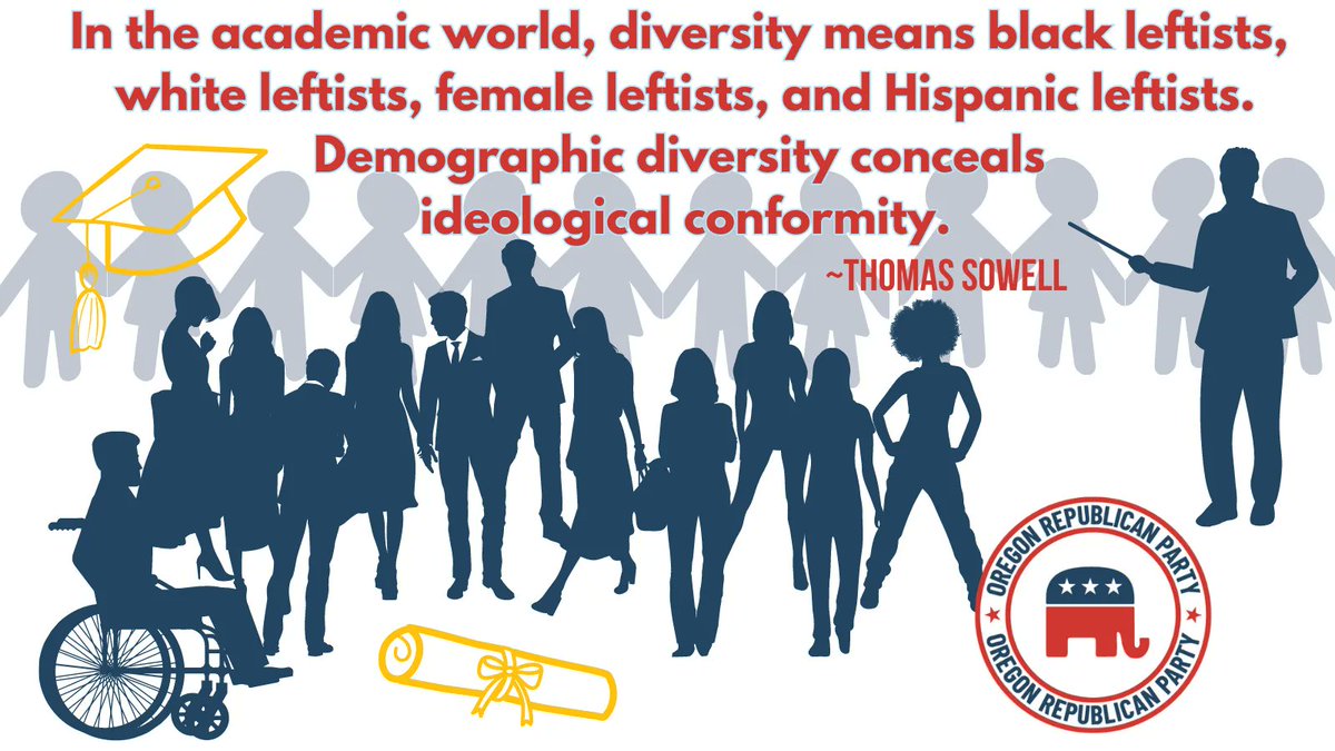 'In the academic world, diversity means black leftists, white leftists, female leftists, and Hispanic leftists. Demographic diversity conceals ideological conformity.' #ThomasSowell
#AcademicFreedom #freedomofthought #DiversityOfThought #TrueDiversity #freedomofspeech #WalkAway