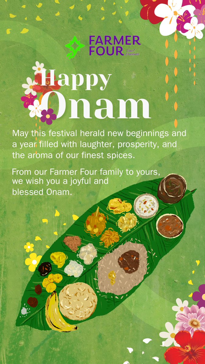 FarmerFourLLP's tweet photo. 🌼🪴 Happy Onam! 🪴🌼

#HappyOnam #OnamWishes #FestivalOfHarvest #UnityInDiversity #SpiceOfLife #JoyfulCelebrations #FarmertoTable #FestivalVibes https://t.co/rMEHt2IY8O