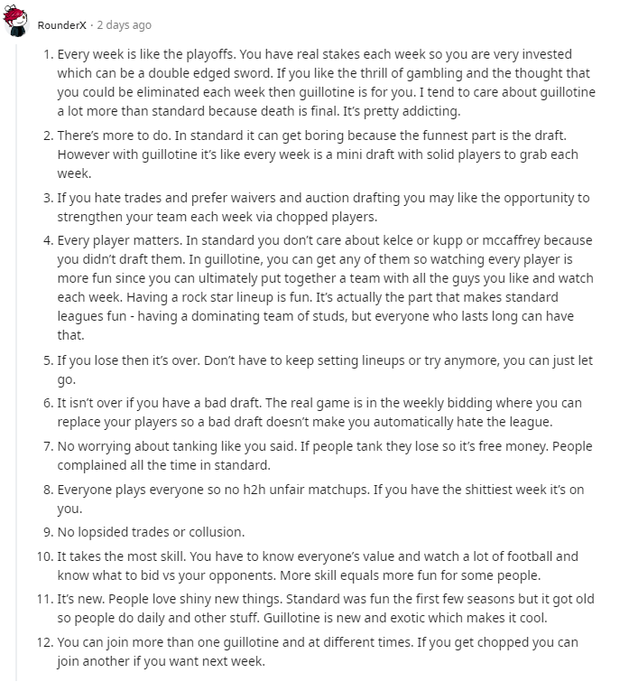 PaulCharchian's tweet photo. Nice summary by reddit user RounderX about why guillotine leagues are fun, different. https://t.co/FfKucmbzaX