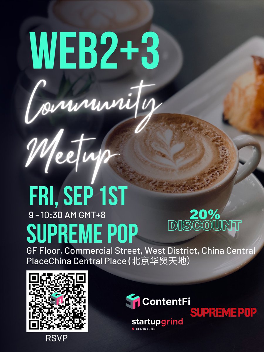 📣 Our Web2+3 #Community Meetup starts again on Friday morning, Sep 1st. RSVP now for limited spots: 
eventbrite.com/e/web23-commun…

FREE to attend, or you can purchase your own F&amp;B with 20% discount in our new venue.
No Speakers and Agenda: you don't need a ppt. #WEB3