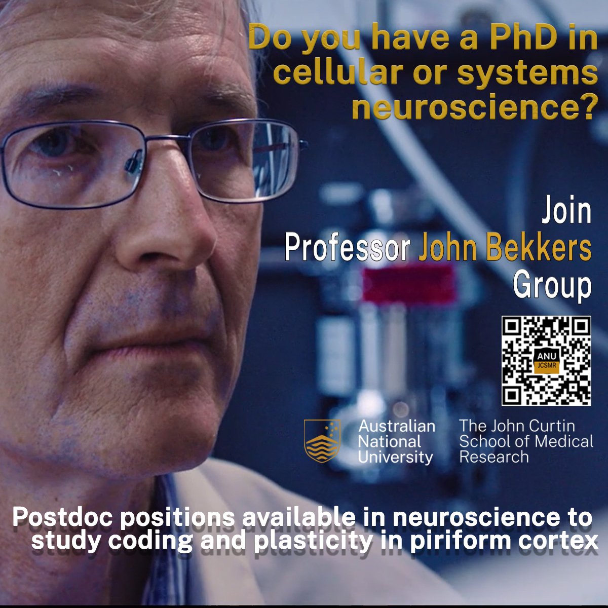 John Curtin School of Medical Research, ANU (@jcsmr) on Twitter photo Professor John Bekkers Head of #JCSMR #Neuroscience is looking for two #Postdocs passionate about learning on how the #brain processes & remembers sensory info. 
Apply: bit.ly/3PfbFL7
@postdocjobsaus <a href="/ANU_Research/">Research at ANU</a> #postdocjobs #ouranu #medicalresearch #postdocposition Professor John Bekkers Head of #JCSMR #Neuroscience is looking for two #Postdocs passionate about learning on how the #brain processes & remembers sensory info. 
Apply: bit.ly/3PfbFL7
@postdocjobsaus <a href="/ANU_Research/">Research at ANU</a> #postdocjobs #ouranu #medicalresearch #postdocposition