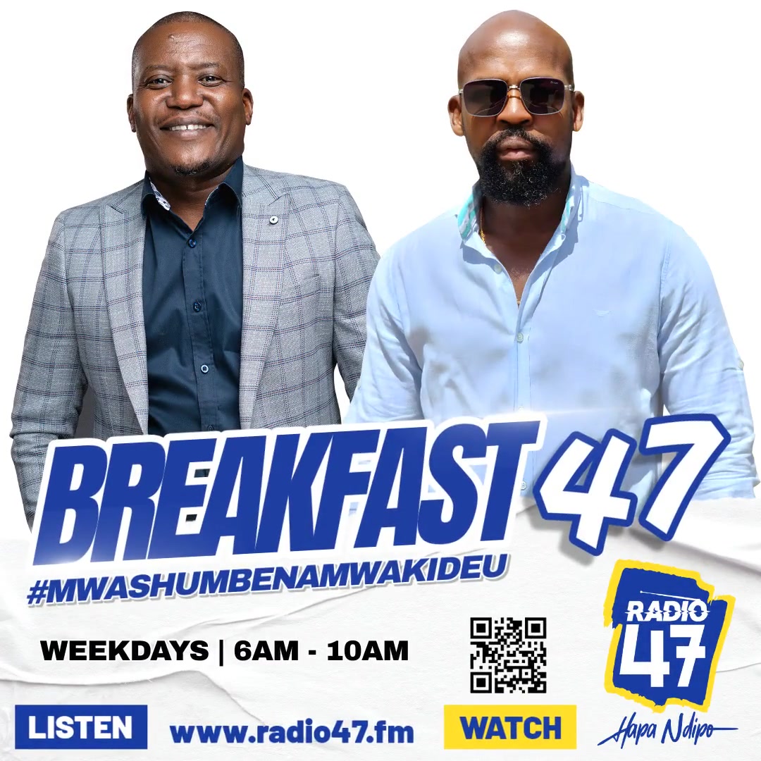 Good Morning! Another beautiful day to do what we know best 💥💥on #Breakfast47 with me Captain @Mwashumbe01 a.k.a Mr. Mbappé and @Alex_Mwakideu from now till 10am. Tick in ✅ Sikiliza Radio47 kwenye tovuti radio47.fm