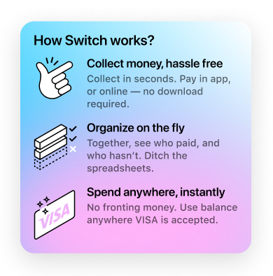 joinswitchapp's tweet photo. Stop juggling cash &amp; IOUs for every group hang.🚫🤹‍♂️ Use Switch to effortlessly pool, plan, &amp; pay. Your squad's money game just leveled up! 🔥 #switchapp #togetherwithfriends #moneytips https://t.co/RsOKQ1YG2f