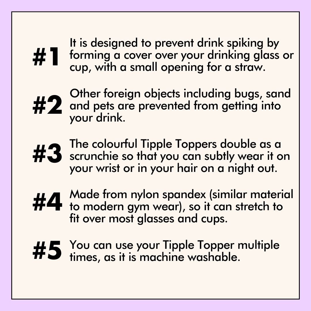 DrinkSpiking has unfortunately become another thing that we think about as women on a night out! 🙄 That's why we have made it possible to worry a bit less about it with our fabulous Tipple Toppers... 🥤❌