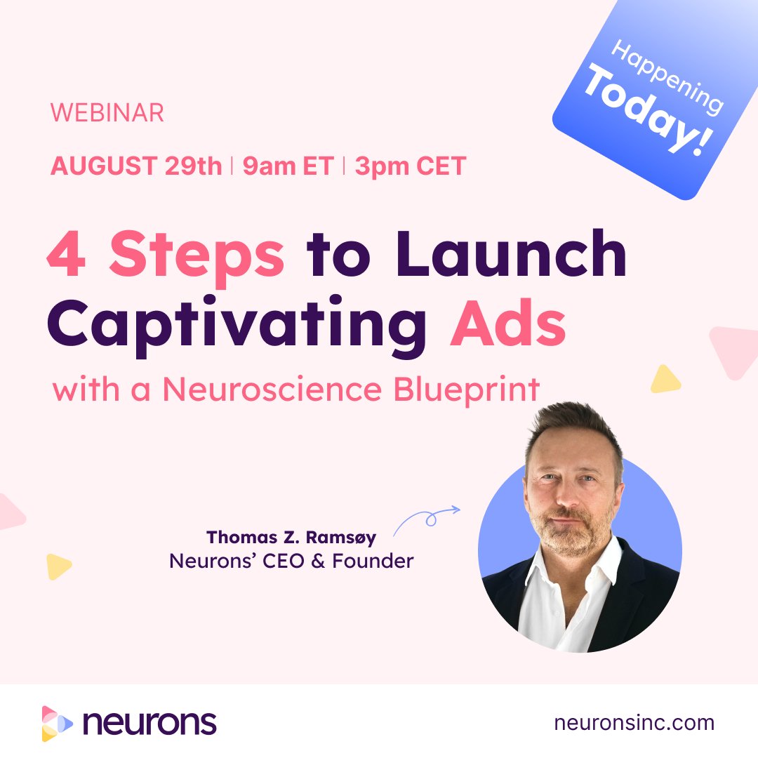 It's almost GO time, people! 🎉 In just 4 hours we're hosting our new #webinar: 𝟰 𝗦𝘁𝗲𝗽𝘀 𝘁𝗼 𝗖𝗮𝗽𝘁𝗶𝘃𝗮𝘁𝗶𝗻𝗴 𝗔𝗱𝘀 𝘄𝗶𝘁𝗵 #𝗡𝗲𝘂𝗿𝗼𝘀𝗰𝗶𝗲𝗻𝗰𝗲 ✅ Sign up here: bit.ly/45jUZr1

#futuretech #neuromarketing #predictiveAI #AImarketing