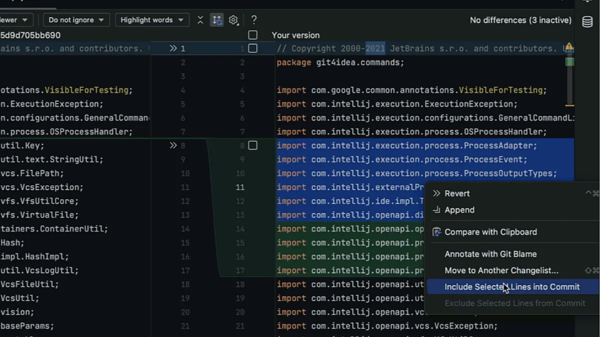 IntelliJ IDEA 2023.2 introduces a highly anticipated feature to selectively commit specific parts of code chunks. #NewInIntelliJIDEA