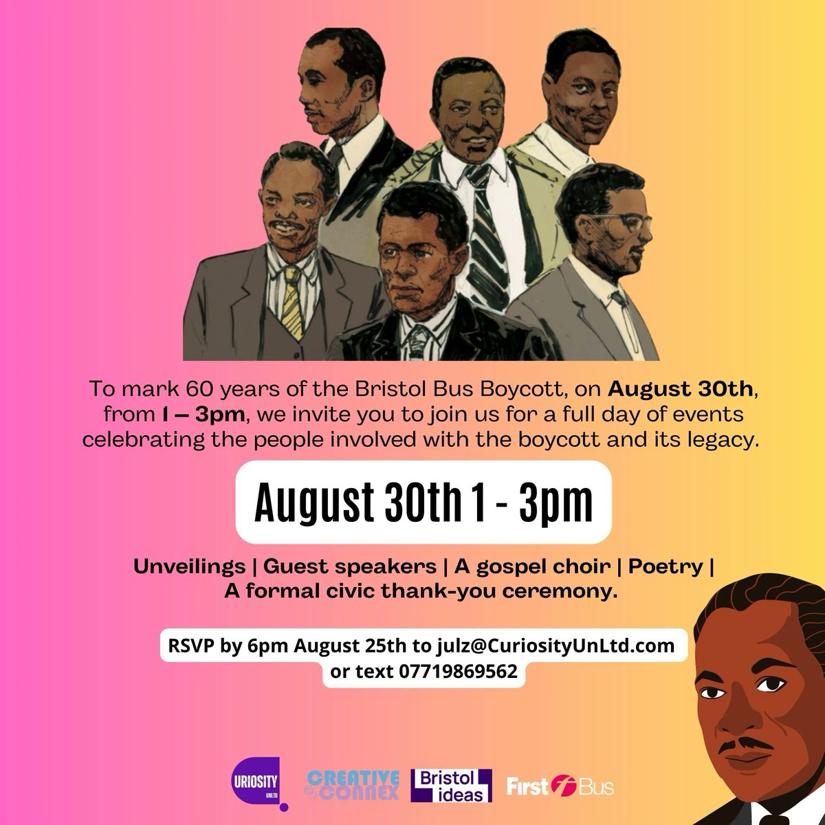 Yesterday marked the 60th anniversary of the #BristolBusBoycott. On Aug 30 a thankyou ceremony is being held with the pioneers at St Mary Redcliffe Church. RSVP for free tickets: bit.ly/3qNE15X Watch the #RaceForPower video: bit.ly/3stQXOW @Curiosity_UnLtd