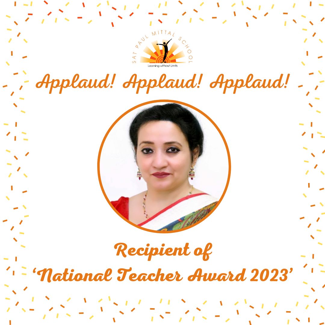 It’s an extremely proud moment for Sat Paul Mittal School as the school Principal, Ms. Bhupinder Gogia will be conferred with the 'National Teacher Award 2023’. #SatPaulMittalSchool #InstitutionOfExcellence #Satyan #LearningWithoutLimits #EmpoweredLeader #ResponsibleCitizen