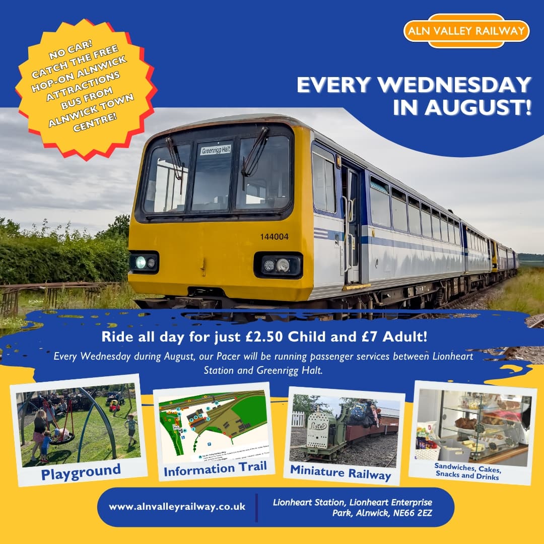 Our Pacer will be out on passenger services tomorrow. Ride all day with our day rover ticket! The first train departs Lionheart Station at 11:00am. Please visit our website for departure times and to book tickets online. alnvalleyrailway.co.uk/tickets