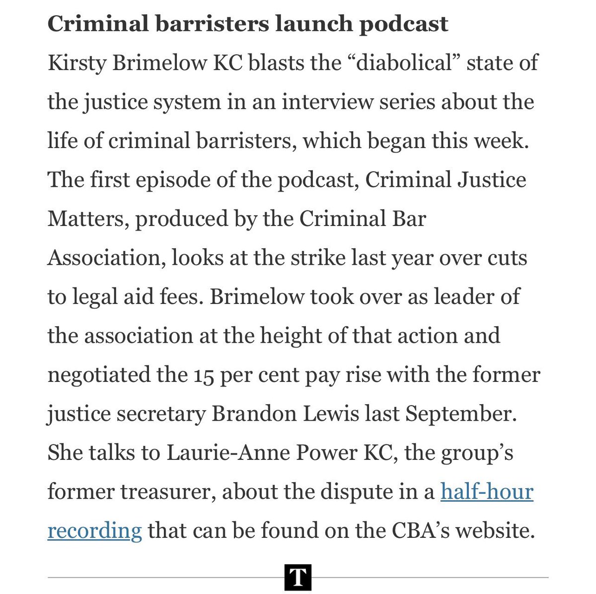 “We need to have a system which is the best in the world. 
The criminal barristers are the best in the world, the criminal justice system absolutely is not - it’s diabolical. It’s been crippled and we need to get it back”

#CriminalJusticeMatters
#podcast

criminalbar.com/resources/podc…