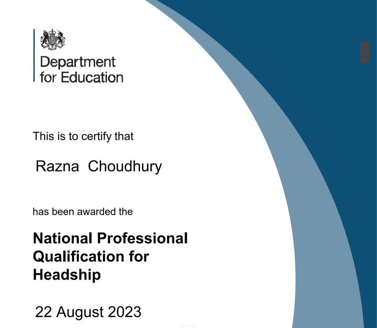 Razna Choudhury (@rc_denbigh) on Twitter photo Over the moon to have passed the NPQH qualification, thank you to everyone who supported me π <a href="/DenbighHigh/">Denbigh High School</a> <a href="/ChilternLT/">Chiltern Learning Trust</a> <a href="/ChilternTSH/">Chiltern Teaching School</a> Over the moon to have passed the NPQH qualification, thank you to everyone who supported me π <a href="/DenbighHigh/">Denbigh High School</a> <a href="/ChilternLT/">Chiltern Learning Trust</a> <a href="/ChilternTSH/">Chiltern Teaching School</a>