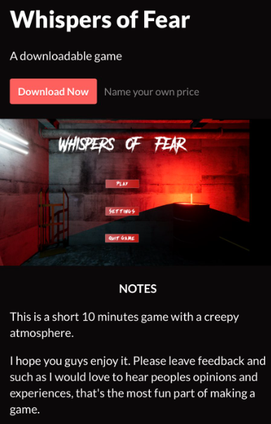 ⚠️ Attention Horror Streamers ⚠️
Beware of the malicious hacker scheme circulating! They now use a harmless-looking itch.io link. Downloading compromises your system and Discord auto-shares. Watch out for "Whispers of Fear" game. Stay safe, be wary!