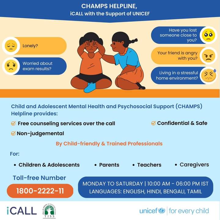 vyaspranjal33's tweet photo. #Champs helpline ka istemal bhi kar skte hai

Baccho ke liye khaas launch hui hai

@TISSpeak and @UNICEFIndia dwara 

#mentalhealth #icall https://t.co/dW9QukOO9X