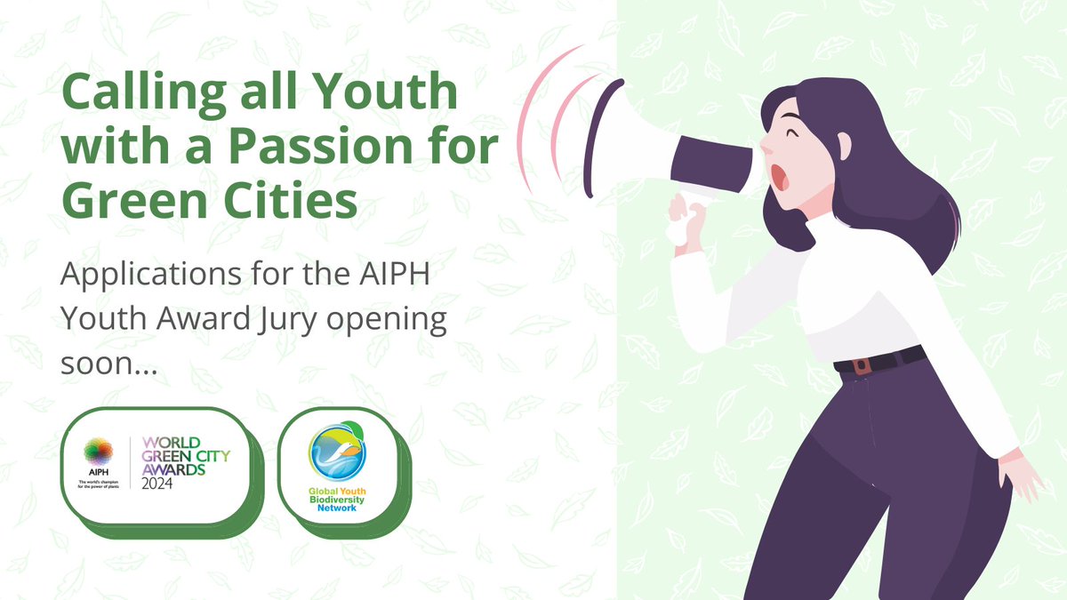 Applications for the AIPH Youth Award Jury will open soon! We've partnered with @GYBN_CBD to create the AIPH Youth Award as part of the #AIPHWorldGreenCityAwards 2024. The call for applications will be open from 1st-29th September 2023 @AIPHGreenCity #WGCA2024