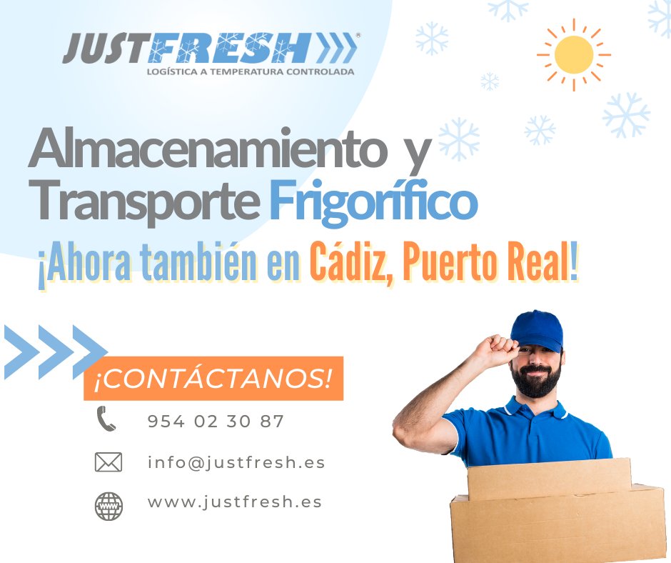 JUSTFRESHGTM's tweet photo. ¡Nos complace anunciar nuestra expansión a nuevos horizontes! 🥳🚚
👉Ahora, Justfresh Logistics está presente en Cádiz, Puerto Real, llevando nuestros servicios de logística frigorífica de calidad a tu negocio.
¡Bienvenidos a la frescura garantizada con Justfresh en Cádiz! 🌊❄️ https://t.co/tSUQlL4KnT