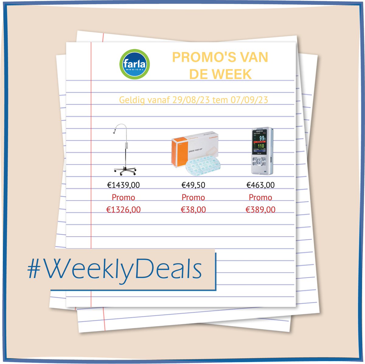 FarlaMedical's tweet photo. Ontdek de promo's van de week (29/08 tem 07/09)!
#farlamedical #promotie #deals #promosvandeweek #medical #medischmateriaal #heine #onderzoekslamp #smithandnephew #opsitepostop #mindray #oxymeter #zelfklevendverband #wondzorg #ehbo

https://t.co/W84KQifFFa https://t.co/xAOgeXHusp